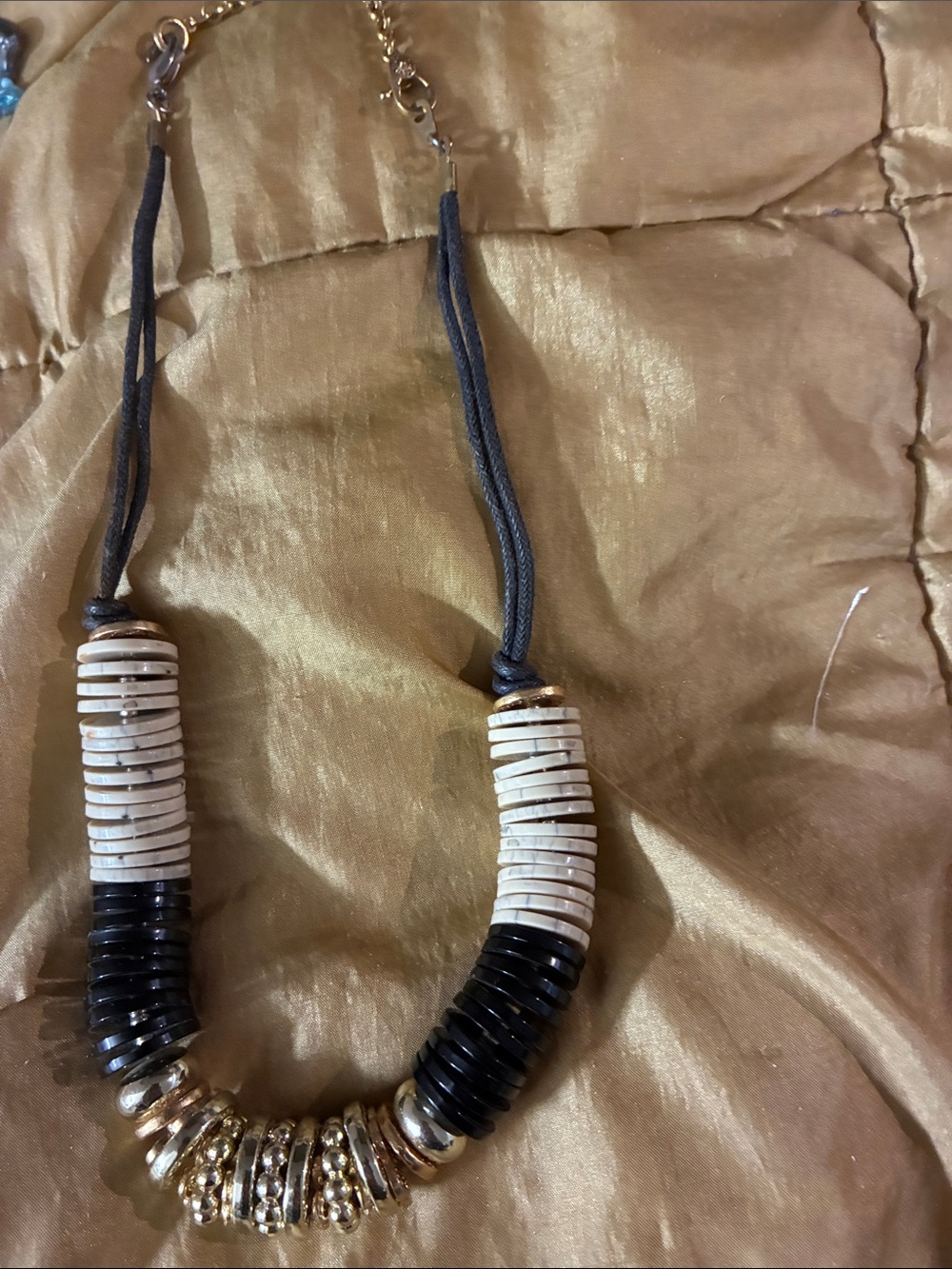 Black and Cream Beaded Statement Necklace - Unbranded